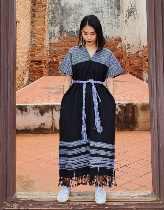 Karen Dress with Pattern on the Shoulder and Stripes | NAYADA ณยฎา เสื้อผ้าทอมือ