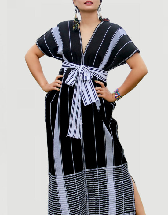 Karen Dress with Pattern on the Shoulder and Stripes | NAYADA ณยฎา เสื้อผ้าทอมือ