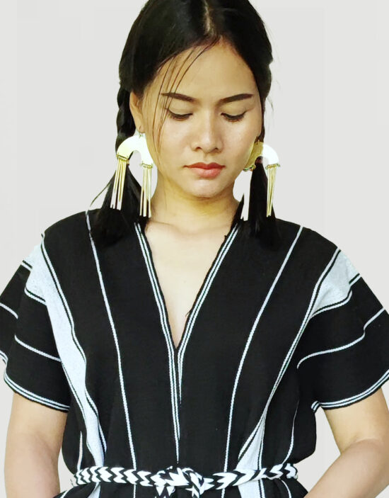 Karen Dress with Pattern on the Shoulder and Stripes | NAYADA ณยฎา เสื้อผ้าทอมือ