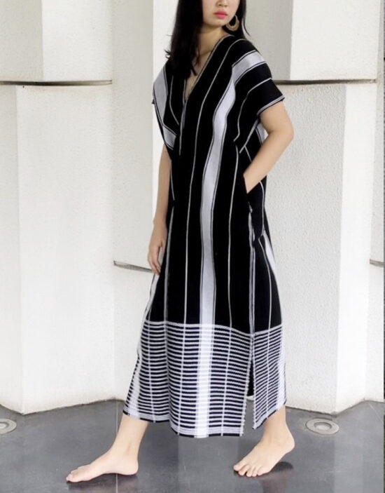 Karen Dress with Pattern on the Shoulder and Stripes | NAYADA ณยฎา เสื้อผ้าทอมือ