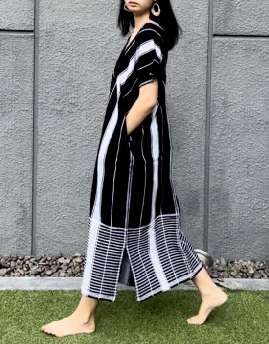 Karen Dress with Pattern on the Shoulder and Stripes | NAYADA ณยฎา เสื้อผ้าทอมือ